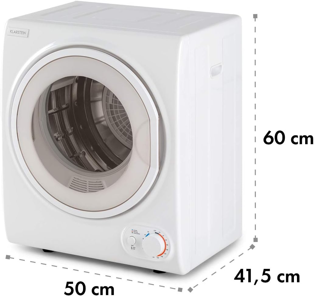 KLARSTEIN Jet Set 2500 - sèche-linge, par extraction, chargeur frontal, 850 W, pose libre/encastré, 2,5 kg, élément chauffant PTC, réglable jusqu'à 60 °C, minuterie 20 à 200 mn, compact, blanc