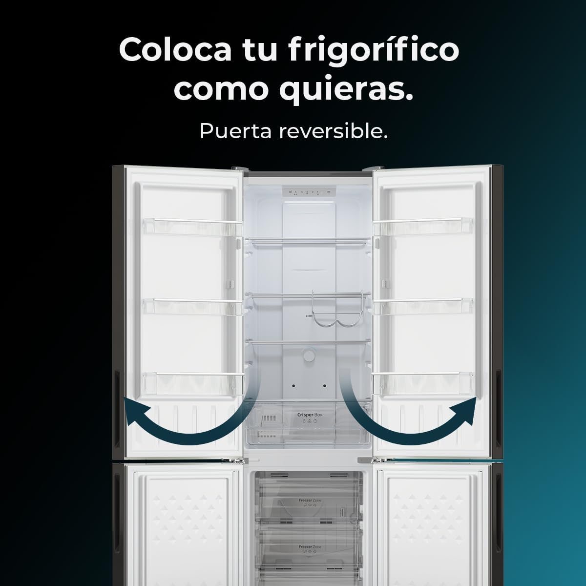 Cecotec Réfrigérateur combiné Bolero CoolMarket Combi 250 Dark D. Capacité de 250L, classe D, compresseur Inverter, Total No Frost, Multi Airflow, et porte réversible. Économies d’énergie garanties.