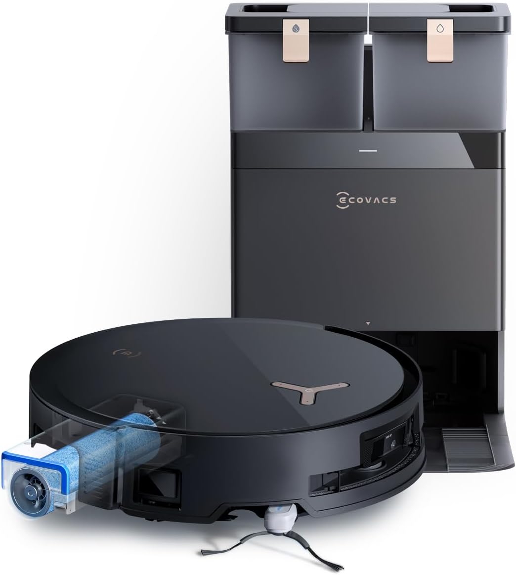 ECOVACS X8 Pro Omni Robot Aspirateur Laveur avec Station Tout-en-Un, Puissance 18000Pa, Nettoyage Auto Instantané OZMO Roller, Nettoyage à l'eau Chaude, Ajout Automatique Solution de Nettoyage