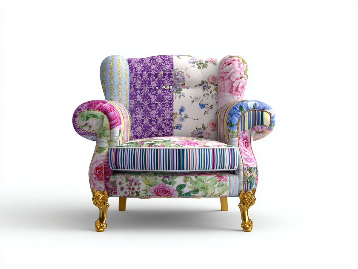 Fauteuil en tissu patchwork 80x75x95 cm - multicolore - style classique pour intérieur
