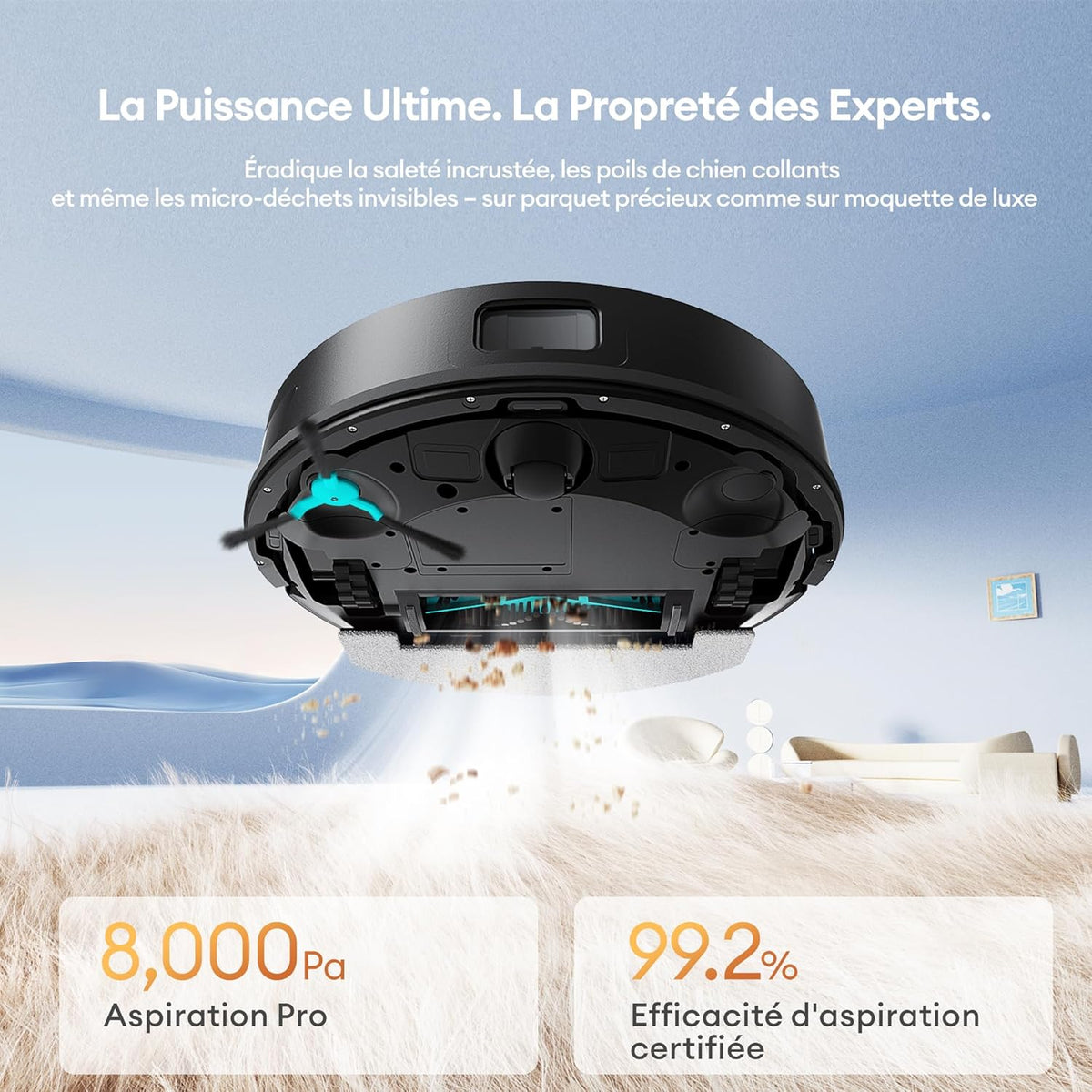 Ultenic T20 Pro Aspirateur Robot, Robot Aspirateur Laveur, Robot Silencieux Connecté avec WiFi/Bluetooth/Alexa/App, 6 Modes de Nettoyage, Auto-Charge, 8000 Pa, Idéal pour Poils d'animaux