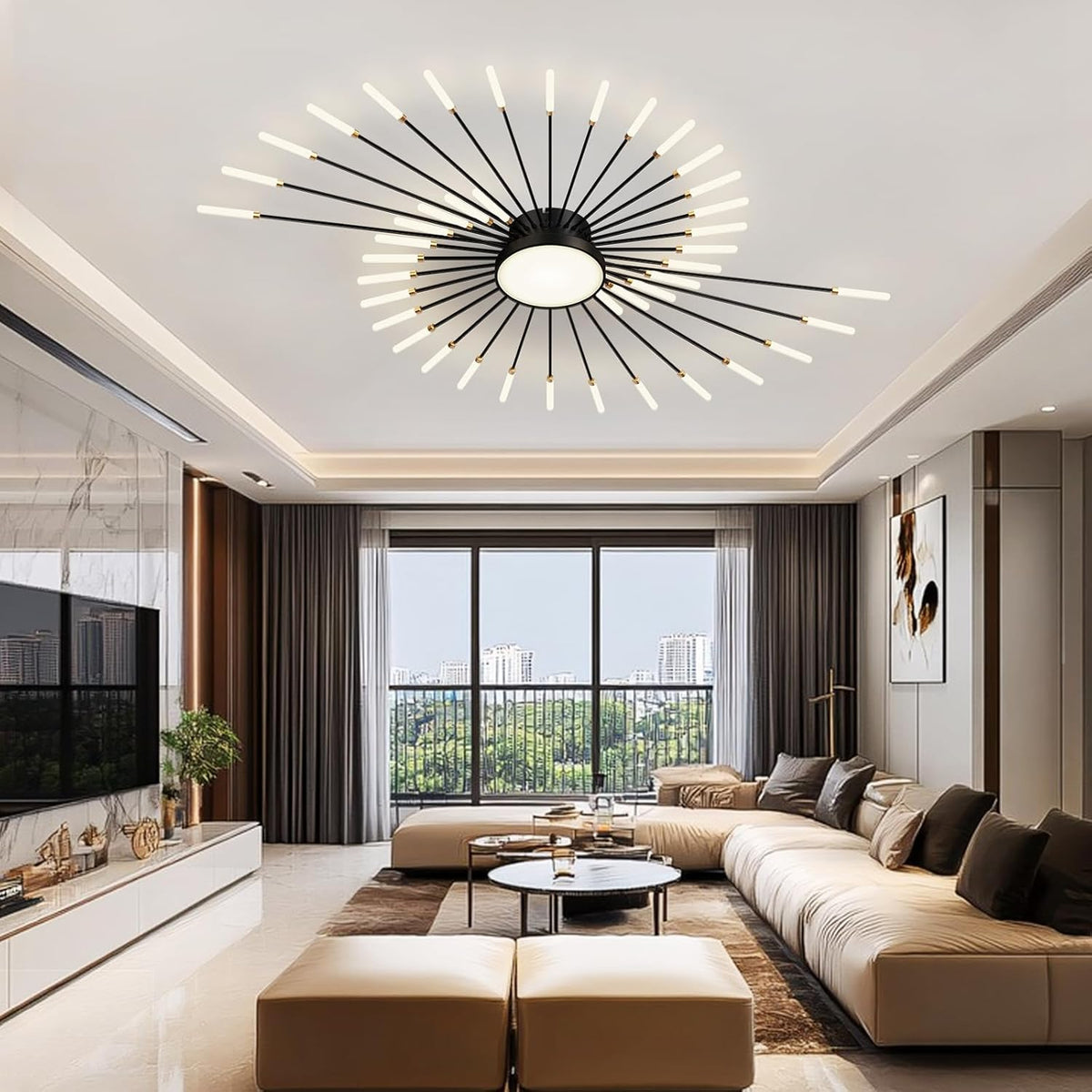 RRBEST Plafonnier LED Moderne Pour Salon,Acrylique Luminaire Plafonnier,Intérieur Design lampes de décoration pour salon chambre à coucher et salle à manger Noir,42+1 Tête
