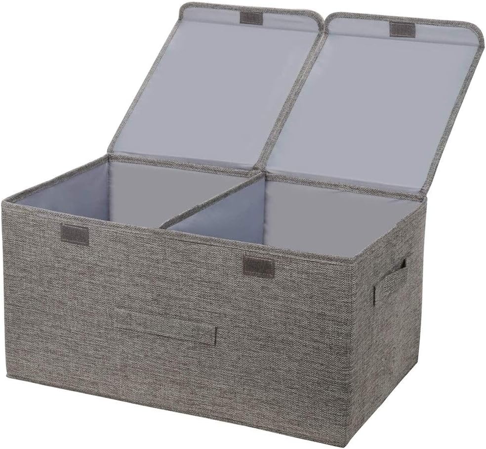 Boîte de Rangement Pliable, Deux couvercles, Panier à vêtements en Tissu de Lin, Poubelle Canal, Sac de Rangement pour boîte à Jouets