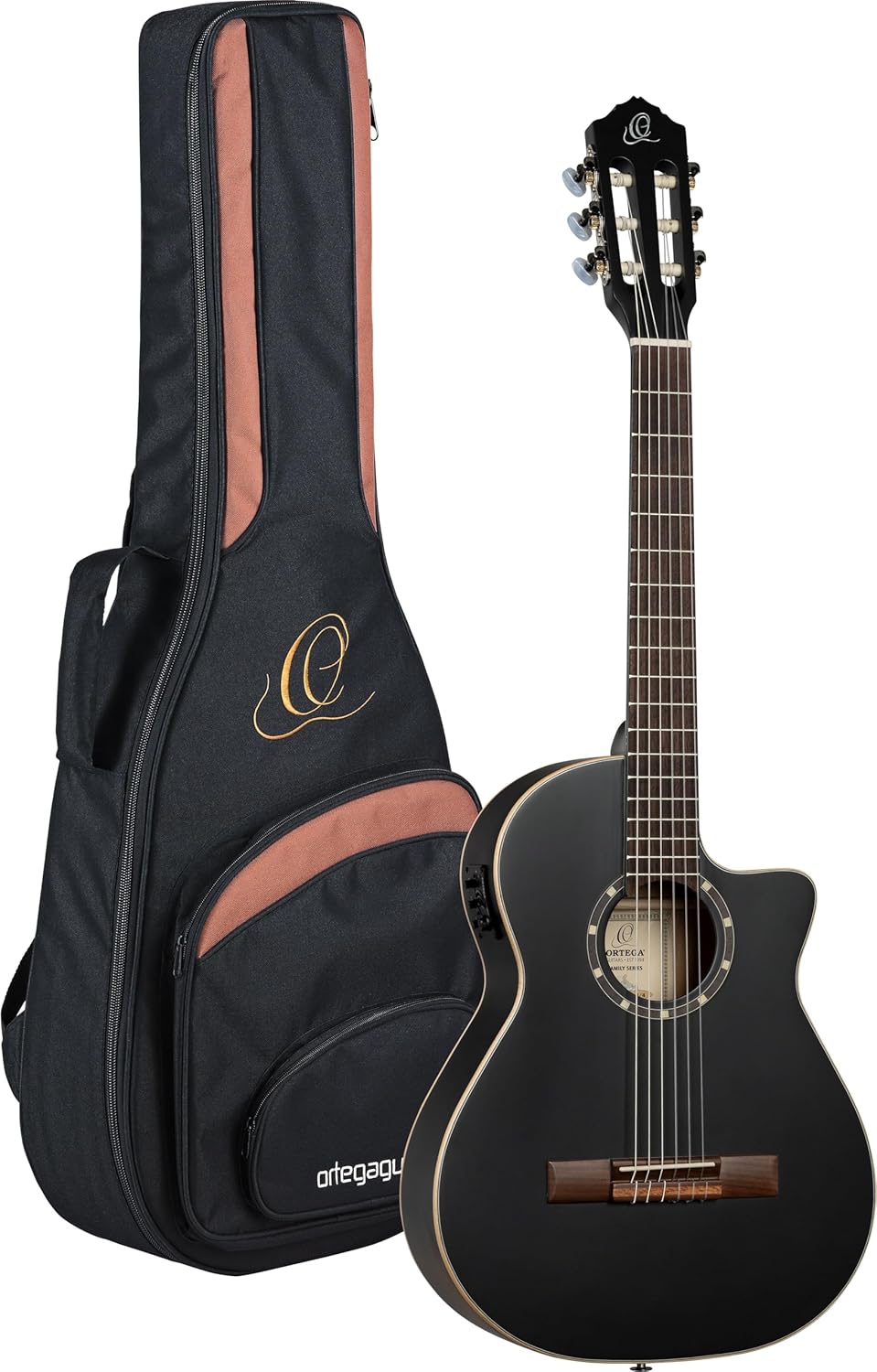 Ortega Guitars Guitare Classique Électro-Acoustique - 3/4 - Family Series - Housse Incluse - Épicéa/Acajou, Noir RCE125SBK-3/4