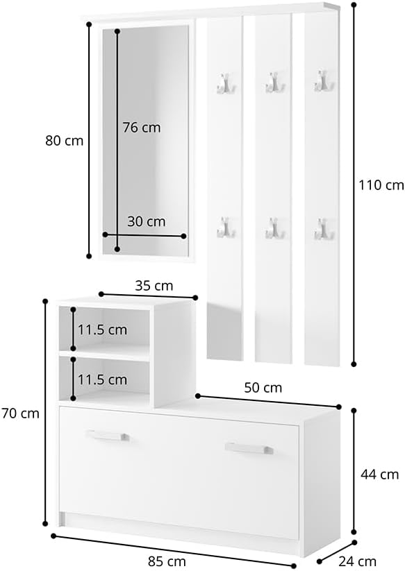 Meuble d'entrée/Vestiaire YESFIR - 85 cm - Vert Bouteille - Meuble à Chaussures - portemanteau - Miroir