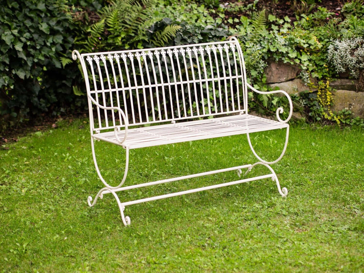 aubaho Banc pour Jardin en Fer forgé - Style Antique - Motif Fleur de lys - Blanc