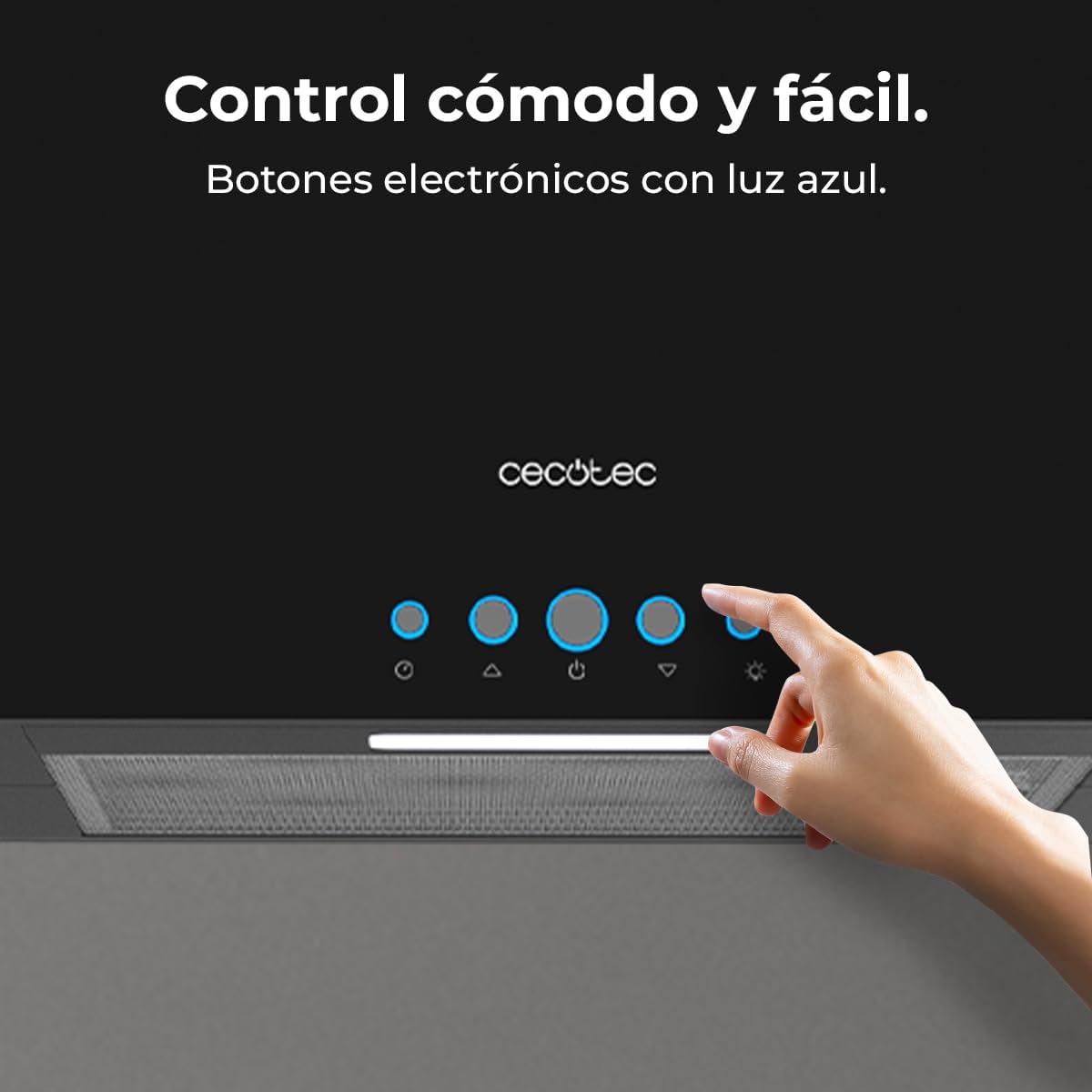 Cecotec Hotte Aspirante 38cm îlot Carré Bolero Flux Ict 388000 Black A++. Finition Noire, Aspiration 800M3/H, Moteur 210W, Commande Electronique, Lumière, Filtre à Charbon