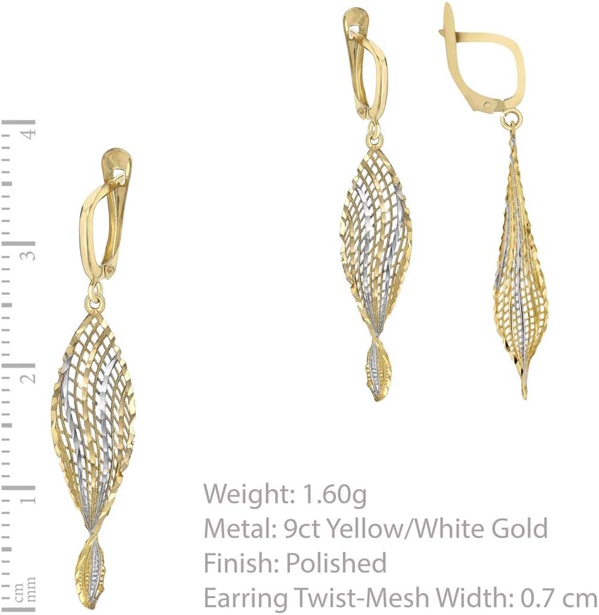 CARISSIMA Boucles d’oreilles femme en or jaune 9 ct petites gouttes carrées à motif