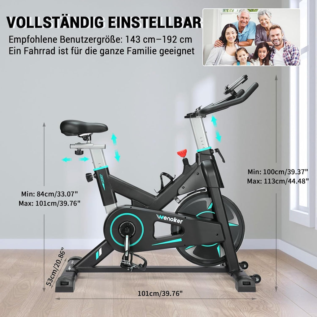WENOKER Vélo d'appartement, résistance magnétique, vélo d'intérieur avec silencieux, volant d'inertie lourd et écran LCD amélioré