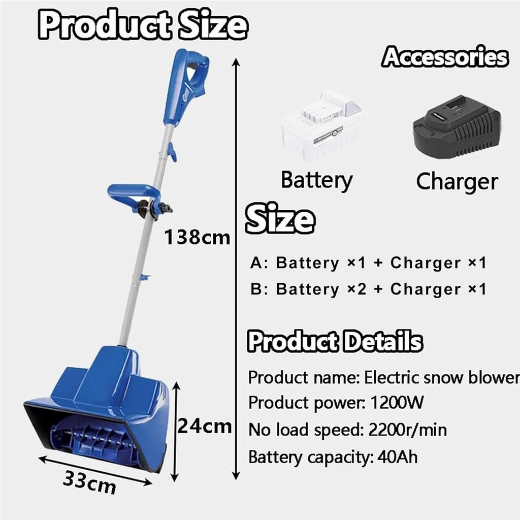 Pelle À Neige sans Fil 1200 W avec Batterie - Largeur De Déblaiement De 32 Cm, Portée De 8 M Et Profondeur De Pénétration De La Neige De 16 Cm, pour Le Déneigement des Allées,Terrasses,A,Yellow