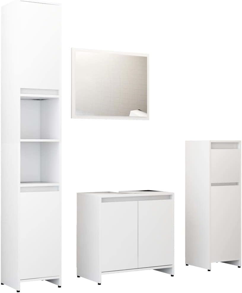 vidaXL Ensemble de Meubles de Salle de Bain 4 pcs, Ensemble de Armoires avec Rangement, Organisateur de Toilette Intérieur, Blanc Bois d'Ingénierie