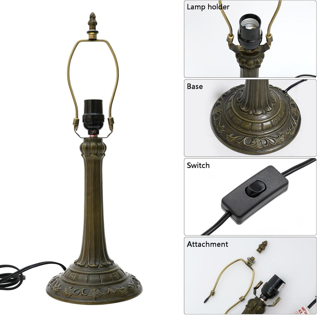 Lywins Tiffany Lampe de Table Vitrail Abat-jour E27 30cm Feuilles Vertes Invité Salle a Manger Bar Lampe Étude Chambre Chevet Lampe De Bureau