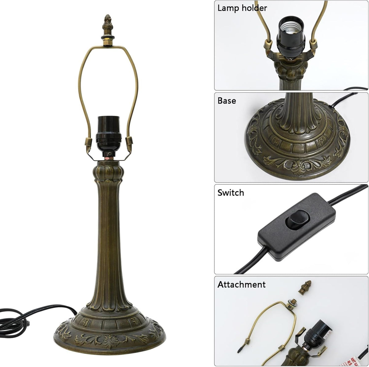 Lywins Tiffany Lampe de Table Vitrail Abat-jour E27 30cm Feuilles Vertes Invité Salle a Manger Bar Lampe Étude Chambre Chevet Lampe De Bureau