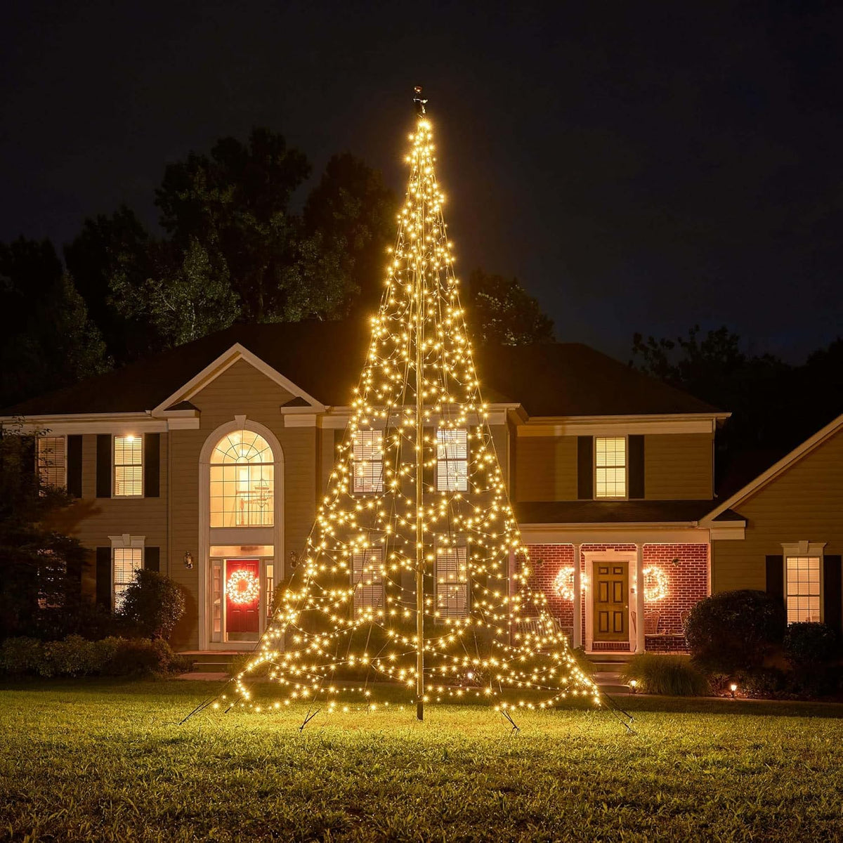Fairybell Sapin de Noël à LED pour l'extérieur - 6 mètres - 1200 LEDs - Sapin de Noël dans Un mât de Drapeau - Blanc Chaud - mât Non Compris