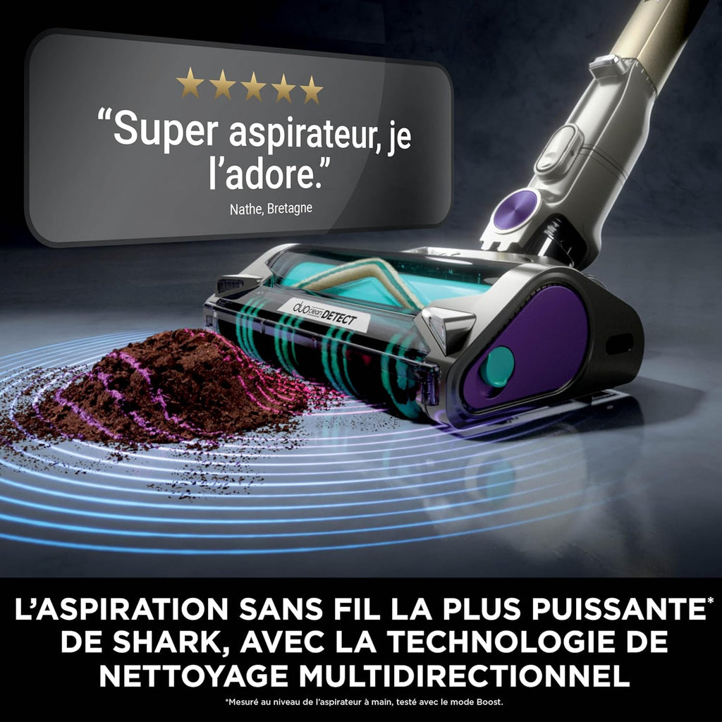 Shark aspirateur sans Fil PowerDetect Clean & Empty, DuoClean Detect, Reverse Clean, Base Auto-vidante 2 l, Anti-Hair Wrap Plus, autonomie 70 Min, léger, Access. Animaux/multisurface, Gris IP3251EUT