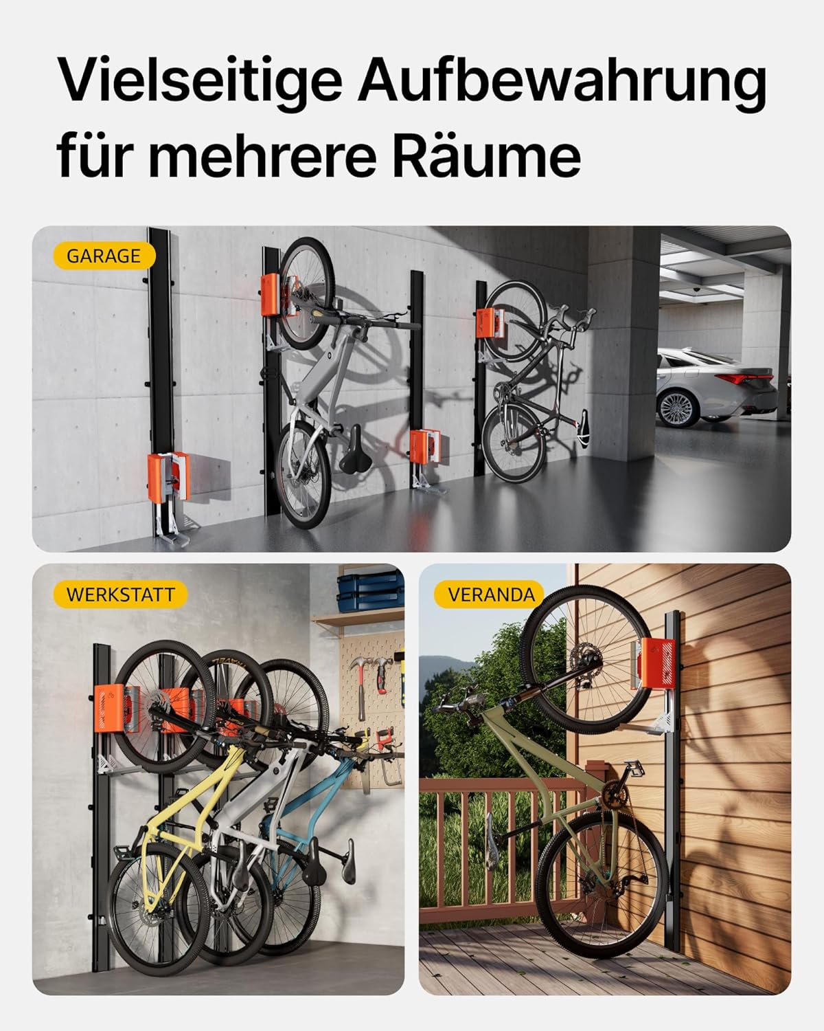 monTEK Porte-vélo automatique – Porte-vélo vertical pour vélos lourds (jusqu’à 32 kg) – Montage simple, support mural peu encombrant pour garage, remise, appartement – Pour pneus 24-29", vélos