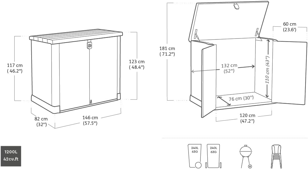 KETER Abri Horizontal Range Poubelle SIO Pro - 1200 litres - Beige
