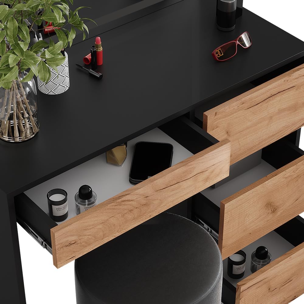 Vicco Coiffeuse Sherry, Anthracite, 90x75cm avec Miroir LED et Tabouret