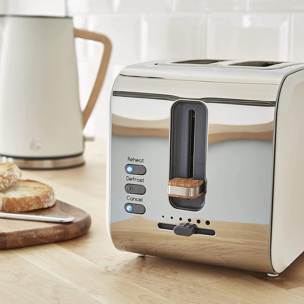 Swan Nordic Set petit-déjeuner bouilloire 1,7 l 3000 W, grille-pain à fente large 2 tranches, micro-ondes 20 l numérique, design moderne, effet bois, blanc