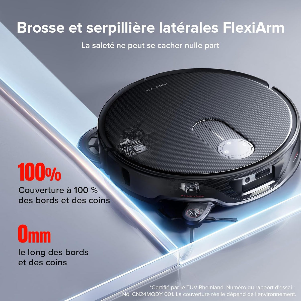 roborock Qrevo Slim Aspirateur Robot Laveur, 11000Pa, 8,2cm Ultra-Mince, Station 8 en 1, StarSight Navigation & Évitement d'obstacles, FlexiArm Serpillière & Brosse Latérale, Contrôle APP/Vocale