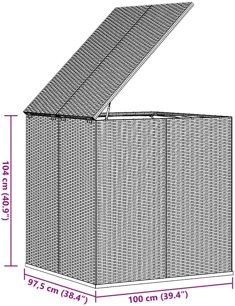 vidaXL Boîte à Coussins de Jardin Coffre de Rangement Conteneur à Oreillers d'Extérieur Patio Terrasse Résine Tressée 100x97,5x104 cm Noir