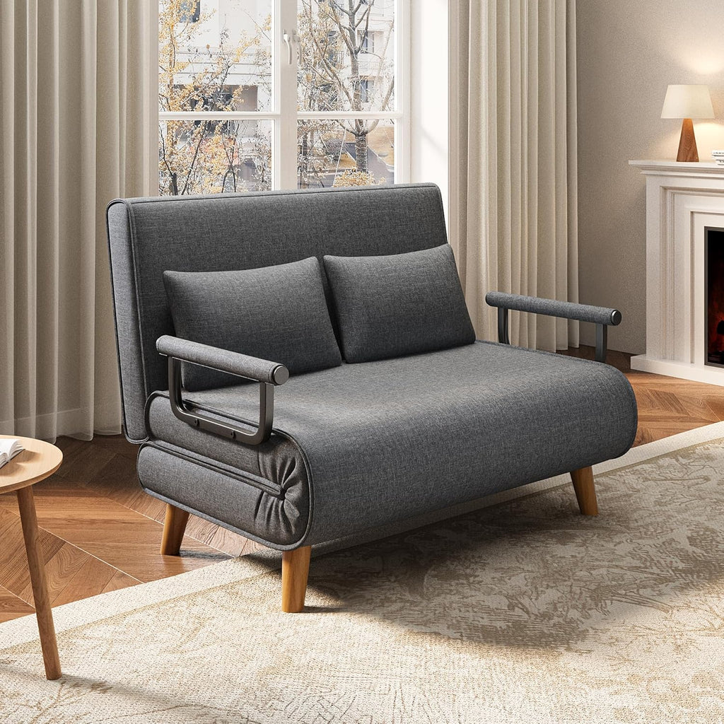 Xbro Canapé Convertible 2 Place, Fauteuil Convertible avec Dossier Réglable en 6 Positions et 2 Coussins, Fauteuil avec Fonction de Sommeil pour Petit Appartement (Gris Foncé)