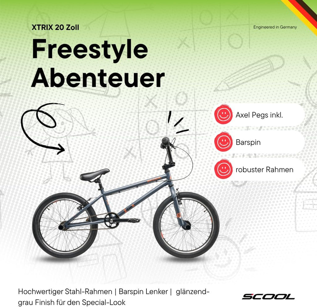 S'COOL XtriX BMX 16 et 20" 1 vitesse | Freewheel | BMX | Vélo pour garçons et filles | Vélo enfant avec composants de qualité supérieure | Roue libre