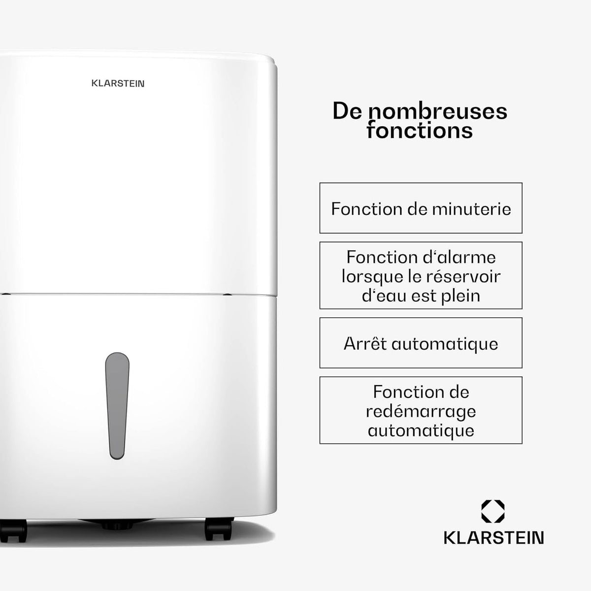Klarstein DryFy 20 L déshumidificateur d'air - 400 W, 20 L/jour, réservoir 5 L, seulement 46 dB, minuterie, redémarrage automatique, séchage du linge, anti-moisissure, blanc