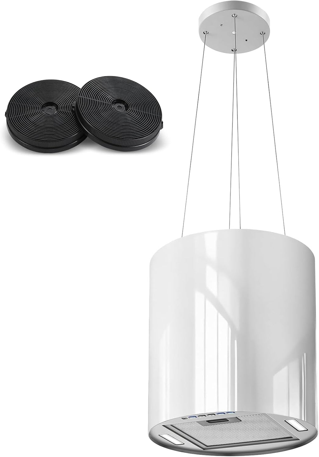 SNDOAS Hotte Îlot Central 700 m3/h, Hotte Aspirante 35cm avec 3 Vitesses, A+, Éclairage LED, Filtres à Charbon et Fonction Retard 5 minutes , Blance, Hotte Suspendue Recyclage