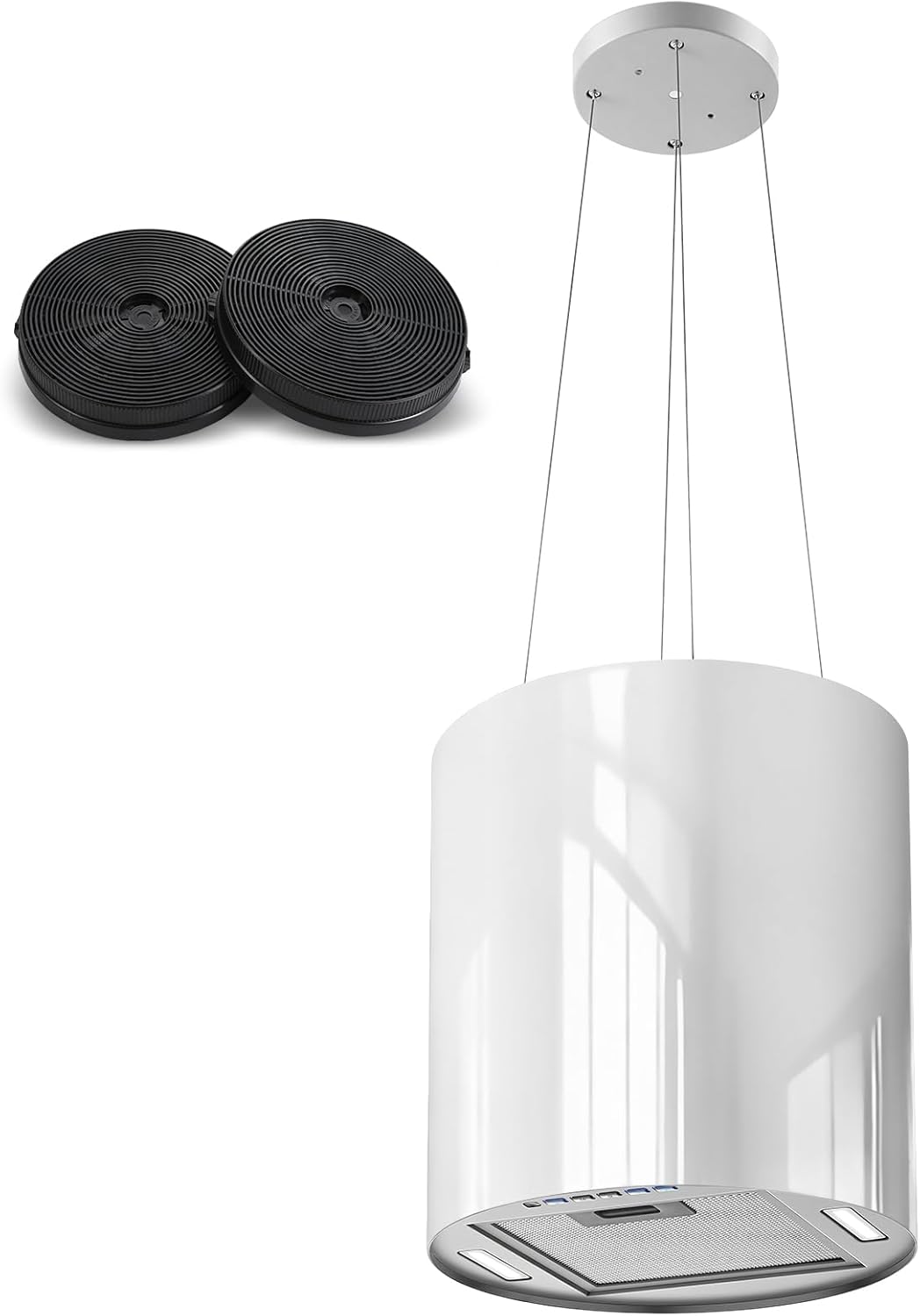 SNDOAS Hotte Îlot Central 700 m3/h, Hotte Aspirante 35cm avec 3 Vitesses, A+, Éclairage LED, Filtres à Charbon et Fonction Retard 5 minutes , Blance, Hotte Suspendue Recyclage