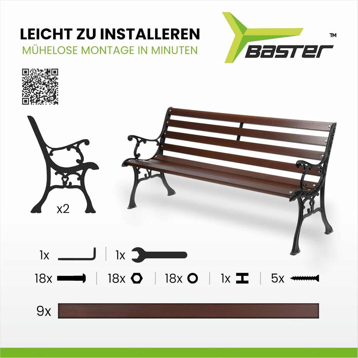 Banc de jardin en fonte 0111 - En bois d'épicéa - Pour terrasses - Banc de balcon - 155 x 78 x 39 cm - Palissandre