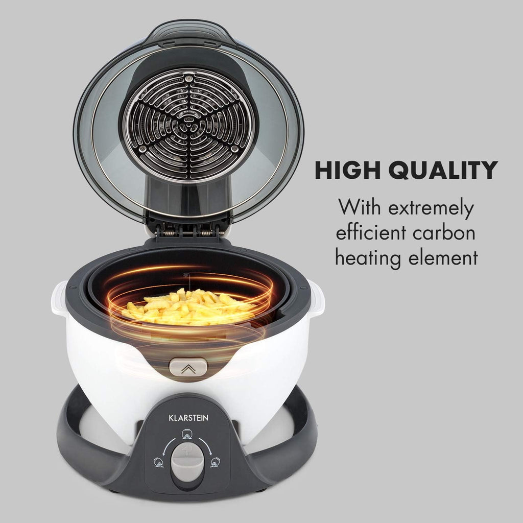 Klarstein VitAir Pommesmaster - Friteuse à air chaud, 1400 watts, Capacité de 6 litres, Cuisson sans huile, Poignée pratique, Grille pour cuire et rôtir, 50 à 240 C, Cuisson unique à 360°, Blanc