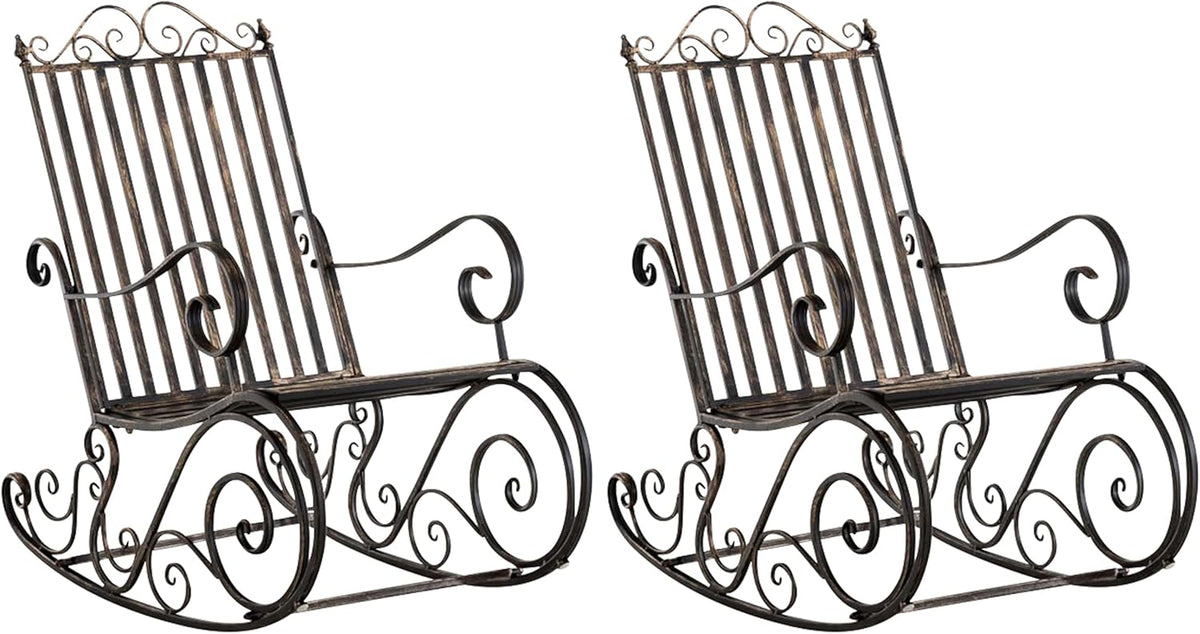 CLP Lot De 2 Fauteuils A Bascule en Fer Forgé Smilla I Rocking-Chair D'Extérieur avec Dossier Haut Et Accoudoirs, Couleur:Bronze