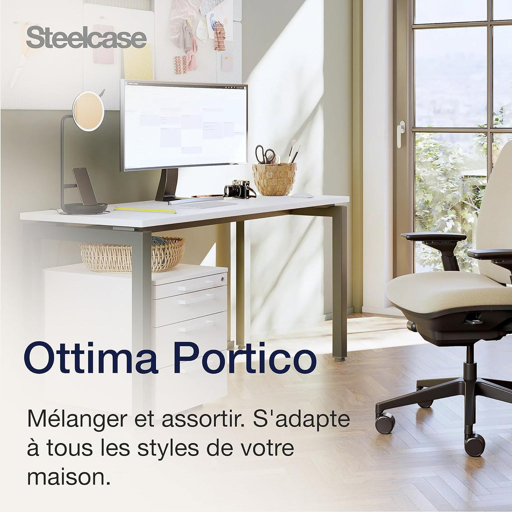 Steelcase Ottima Portico bureau avec plateau Chêne clair et base Blanc gris