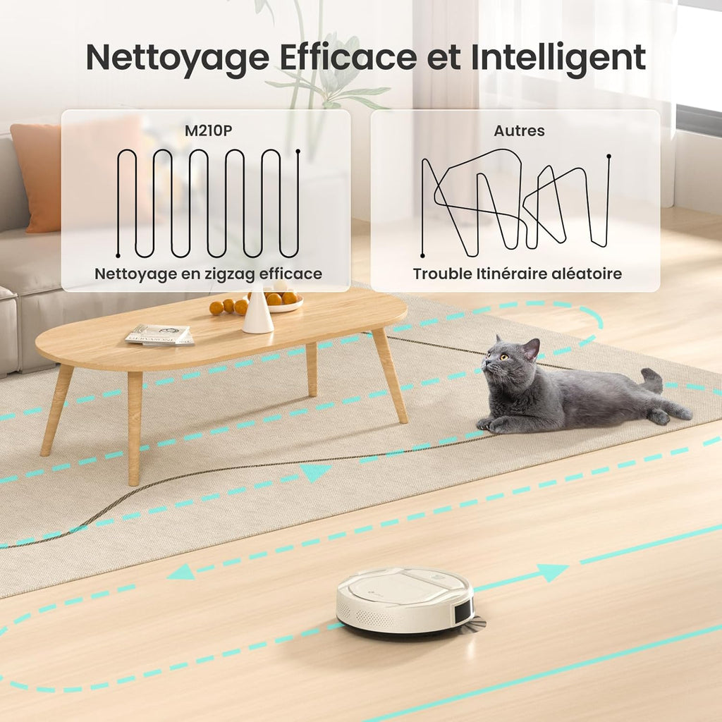 Lefant Aspirateur Robot Mince 2200Pa, Silencieux 55dB, Connecté avec WiFi/Bluetooth/Alexa/App, 120min d'Autonomie, Auto-Charge, Idéal pour Poils d'animaux Sols Durs, M210P Champagne