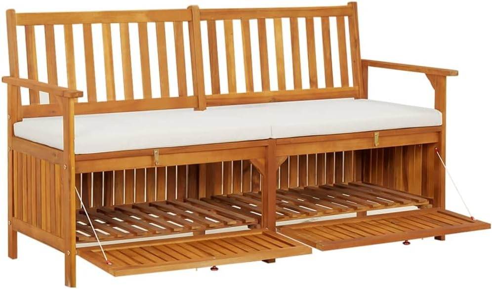 vidaXL Banc de Rangement avec Coussin, Siège avec Rangement, Canapé Rembourré, Meuble de Intérieur et Extérieur, Marron Bois d'Acacia Massif