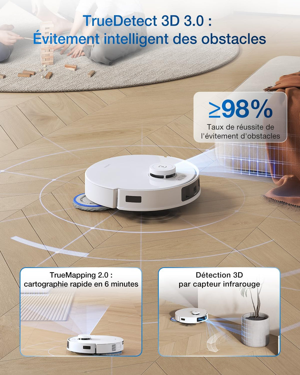 ECOVACS DEEBOT T30C Pro Omni Robot Aspirateur Laveur avec Station Omni, 12800Pa Aspiration, Brosse ZeroTangle 2.0, Nettoyage TruEdge, Auto-Vidange, Séchage 45°C, 200min Autonomie, Assistant YIKO