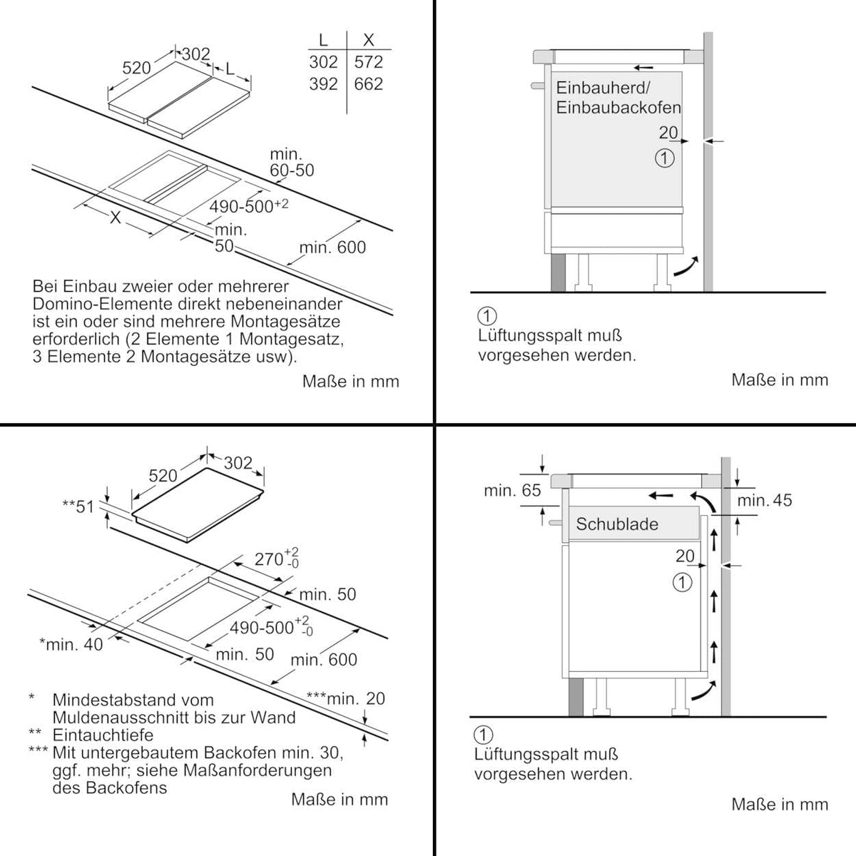 Plaque Induction 2 feux-Siemens EX375FXB1E - Plaque de cuisson Induction - Dimensions produit LxP en cm : 30.2 / 52