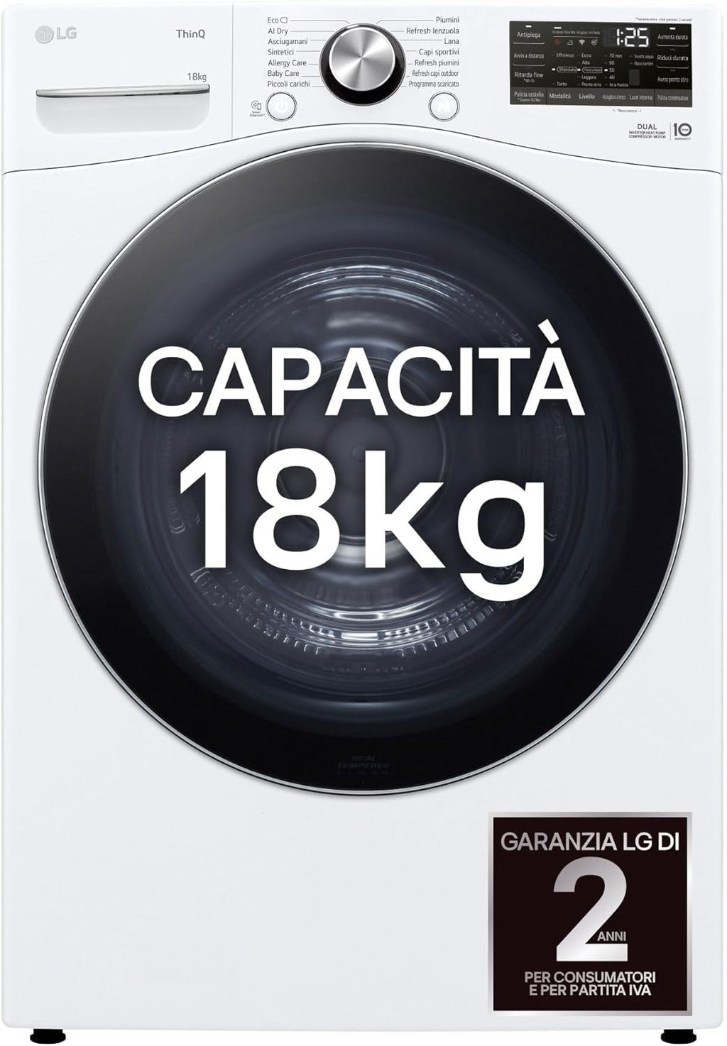 RH18U8AVCW Séchoir intelligent 18 kg, classe A+++, pompe à chaleur double onduleur, moteur direct lecteur, intelligence artificielle AI Dry, condensateur autonettoyant, Wi-Fi, série U8, blanc