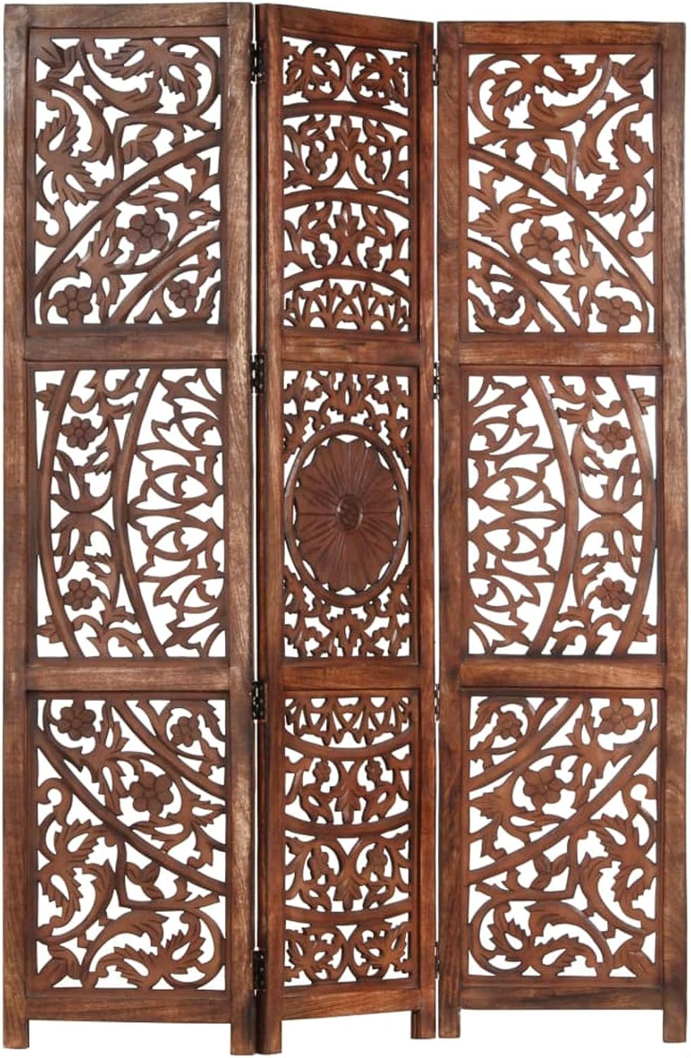 MOONAIRY Séparateur de Pièce Diviseur Ecran d'Intimité Paravent Chambre à Coucher Maison Intérieur Cloison de séparation 3 Panneaux Marron 120x165cm Bois manguier