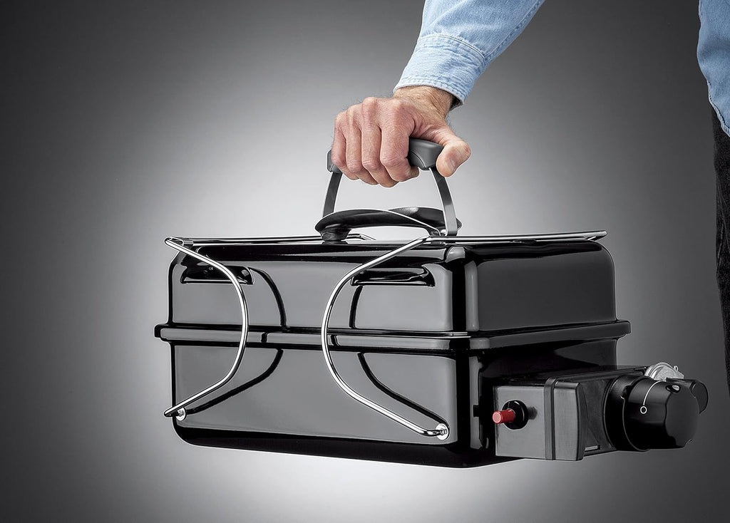 Weber Barbecue à gaz Go-Anywhere/Barbecue Portable, Pieds repliables, allumage piezo, revêtement Durable, Barbecue de Camping léger et Compact pour l'extérieur, Surface de Cuisson 42 x 26cm, Noir