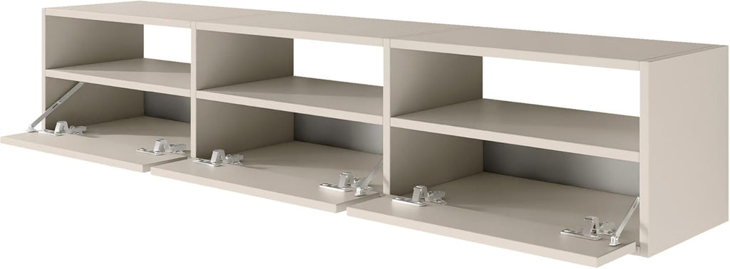 Selsey Meuble TV Suspendu 150 cm Gris Cachemire 3 Abattants & Niches Ouvertes Design Moderne & Fonctionnel pour Intérieur Contemporain