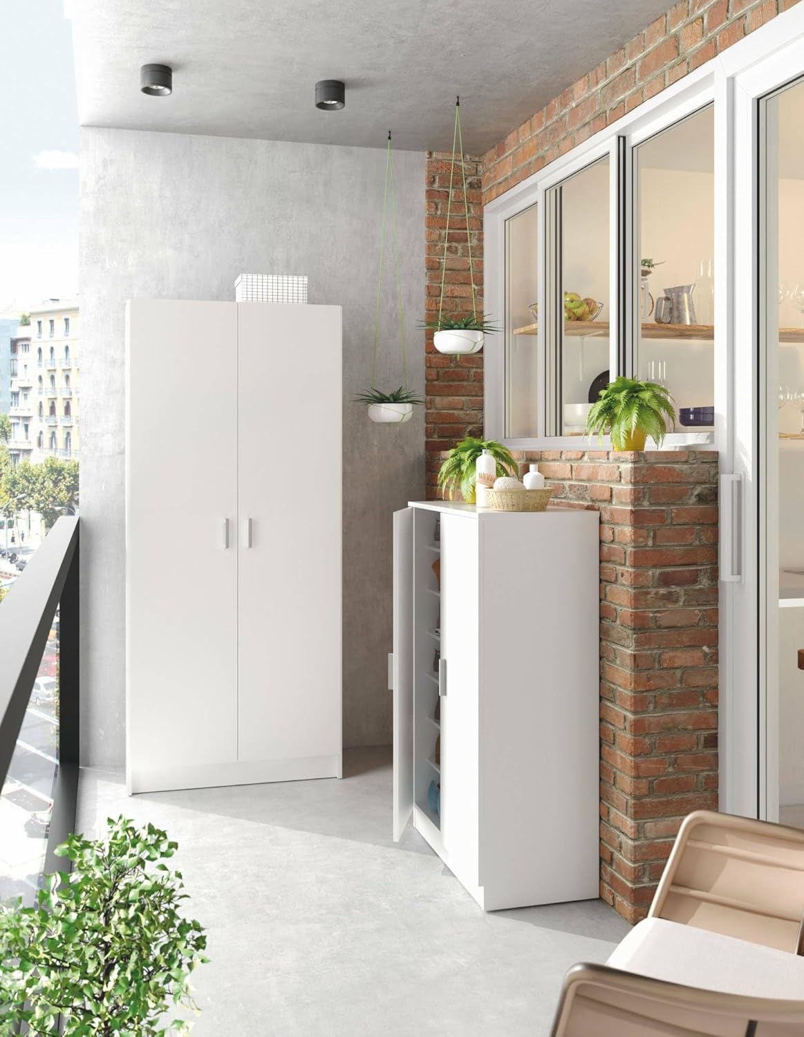 Dmora - Armoire polyvalent Charleston, Armoire à balais avec 2 portes, Étagère à chaussures avec étagères, Placard à balai, 73x37h180 cm, Blanc
