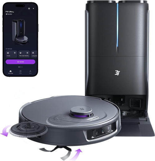 3i P10 Ultra Robot Aspirateur Laveur avec Serpillière Extensible, 18 000 Pa Aspirateur Robot, Lavage & Séchage à l’Eau Chaude, Auto Vidange & Remplissage, Evitement des Obstacles par IA