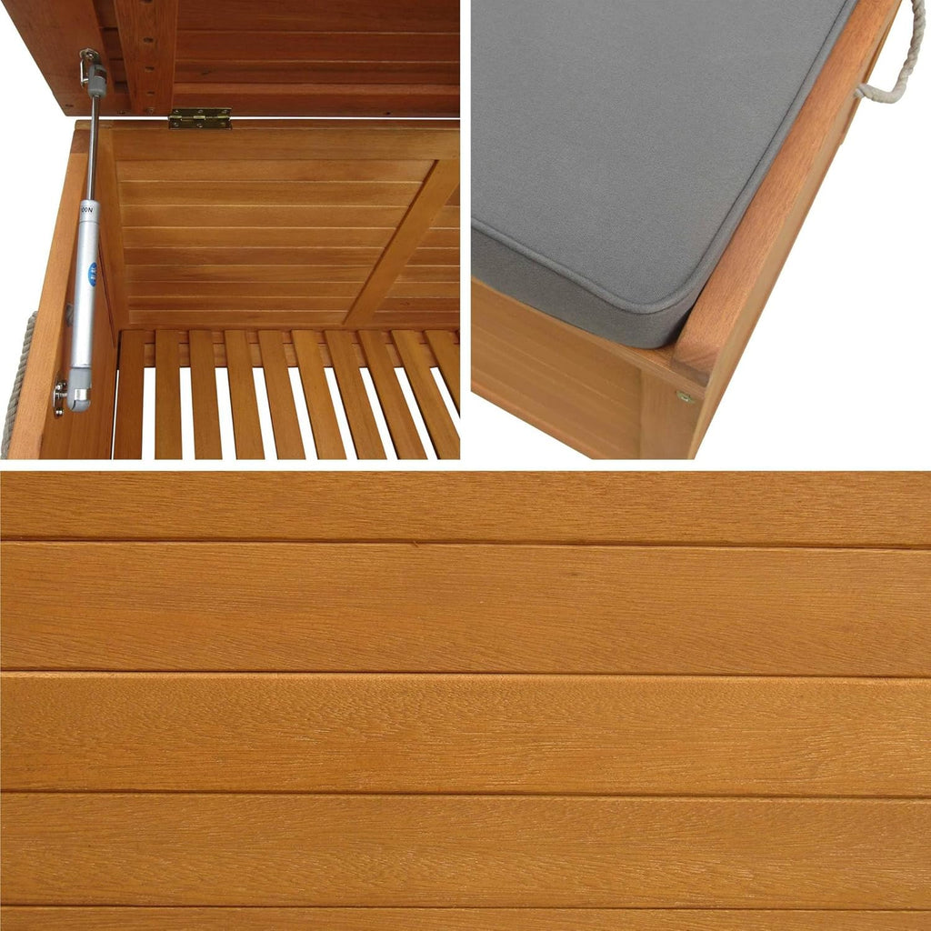 Coffre de Jardin en Bois - Caja - 125x60cm Rangement Coussins avec vérin et poignées (Gris)