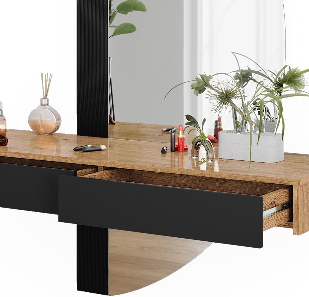 Vicco Coiffeuse Melisa, Chêne/Noir, 120 cm avec 2 tiroirs