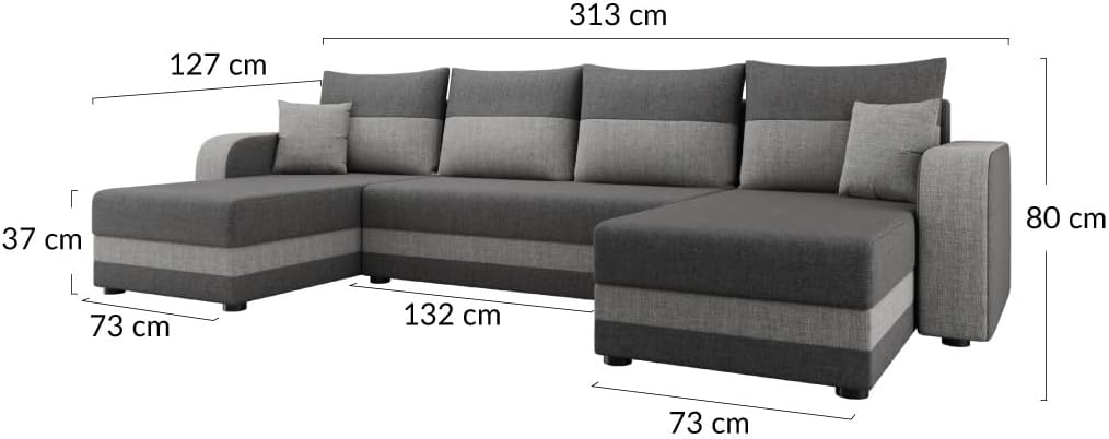 Bestmobilier - Canapé Panoramique en U Convertible avec Coffre Harvey en Tissu - Canapé Lit - Grand Sofa XXL Gris 7 Places - Salon