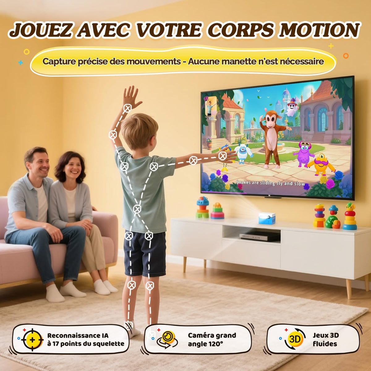 KINHANK MotionX - Console de Jeu à détection de Mouvement,Système de jeu vidéo physique interactif parent-enfant,sans Manette/mises à Jour Continues/sans abonnement,Jouet Cadeau pour Enfants dès 3 Ans
