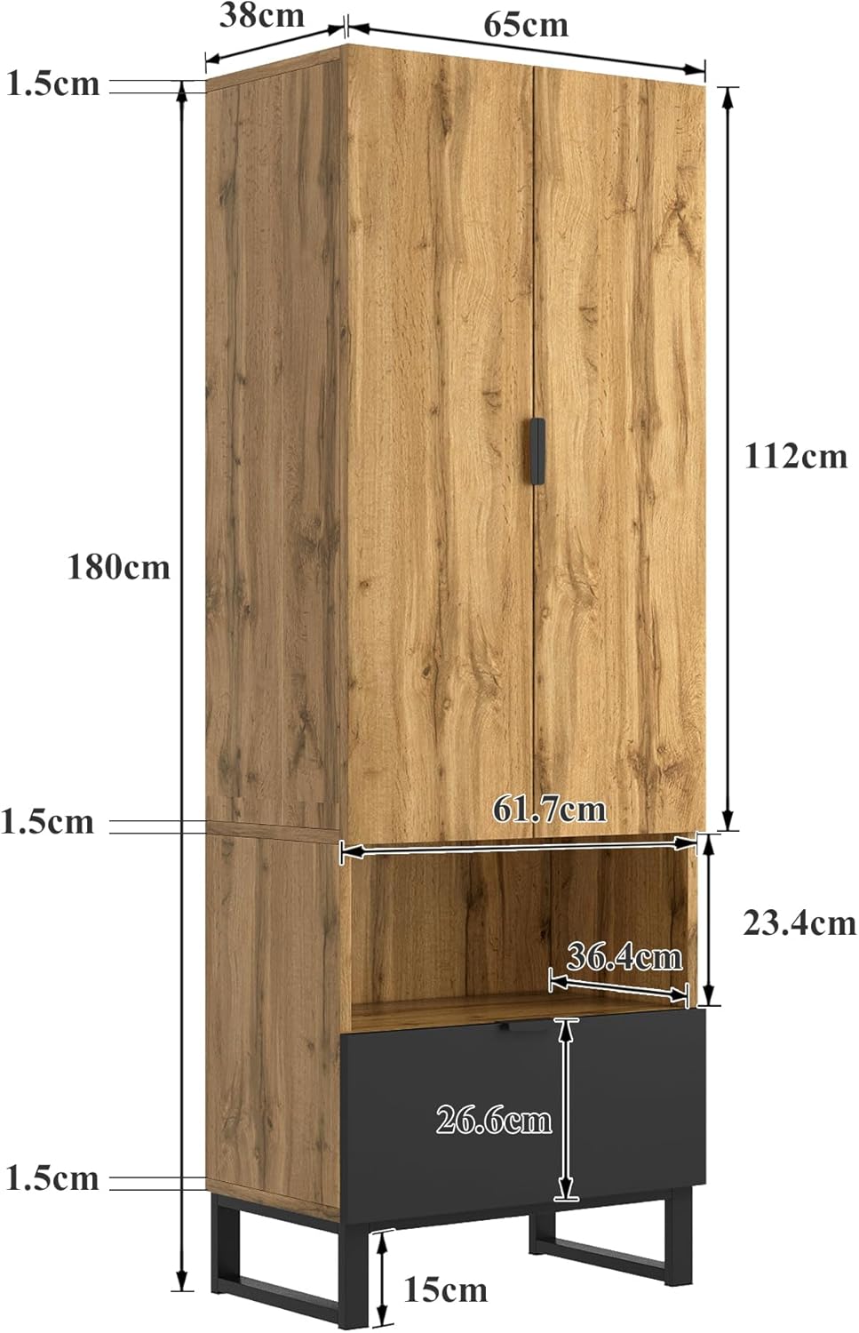 KecDuey Ensemble de garde-robe, 1 tiroir, 1 compartiment avec étagères réglables, avec tringle à vêtements tringle à vêtements uniquement