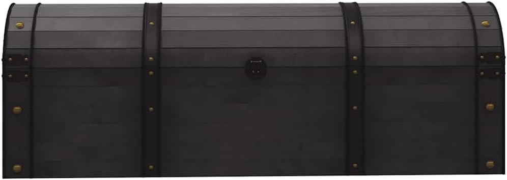 Foknhdi Coffre vintage - Noir - 120 x 30 x 40 cm - Bois massif - Cuir synthétique - Rétro - Pour couloir, salon, chambre à coucher